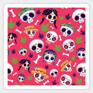 Brightly Colored Skulls Halloween pattern Magnet